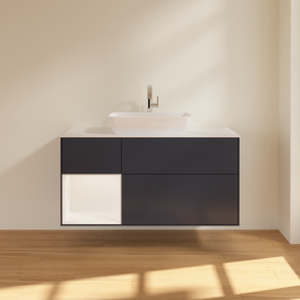 Тумба под раковину Villeroy & Boch Finion 120х50,1 см с подсветкой МДФ темно-синий матовый лак/стекло белое матовое G821MTHG