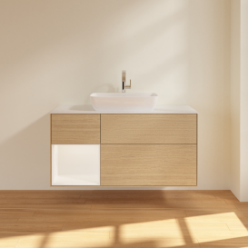 Тумба под раковину Villeroy & Boch Finion 120х50,1 см с подсветкой МДФ шпон дуба/стекло белое матовое G821MTPC