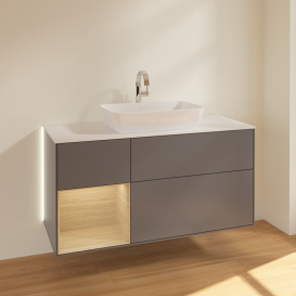 Тумба под раковину Villeroy & Boch Finion 120х50,1 см с подсветкой МДФ антрацит матовый лак/стекло белое матовое G821PCGK