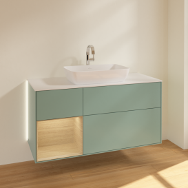 Тумба под раковину Villeroy & Boch Finion 120х50,1 см с подсветкой МДФ оливковый матовый лак/стекло белое матовое G821PCGM