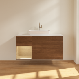 Тумба под раковину Villeroy & Boch Finion 120х50,1 см с подсветкой МДФ шпон грецкого ореха/стекло белое матовое G821PCGN