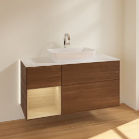 Тумба под раковину Villeroy & Boch Finion 120х50,1 см с подсветкой МДФ шпон грецкого ореха/стекло белое матовое G821PCGN