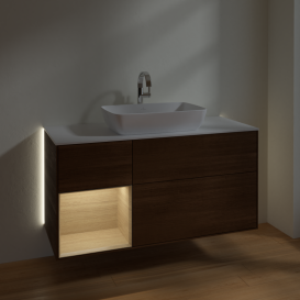 Тумба под раковину Villeroy & Boch Finion 120х50,1 см с подсветкой МДФ шпон грецкого ореха/стекло белое матовое G821PCGN