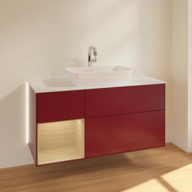 Тумба под раковину Villeroy & Boch Finion 120х50,1 см с подсветкой МДФ пион матовый лак/стекло белое матовое G821PCHB