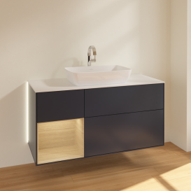 Тумба под раковину Villeroy & Boch Finion 120х50,1 см с подсветкой МДФ темно-синий матовый лак/стекло белое матовое G821PCHG