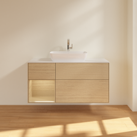 Тумба под раковину Villeroy & Boch Finion 120х50,1 см с подсветкой МДФ шпон дуба/стекло белое матовое G821PCPC