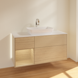 Тумба под раковину Villeroy & Boch Finion 120х50,1 см с подсветкой МДФ шпон дуба/стекло белое матовое G821PCPC