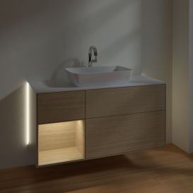 Тумба под раковину Villeroy & Boch Finion 120х50,1 см с подсветкой МДФ шпон дуба/стекло белое матовое G821PCPC