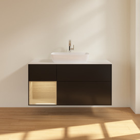 Тумба под раковину Villeroy & Boch Finion 120х50,1 см с подсветкой МДФ черный матовый лак/стекло белое матовое G821PCPD