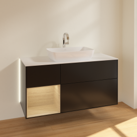 Тумба под раковину Villeroy & Boch Finion 120х50,1 см с подсветкой МДФ черный матовый лак/стекло белое матовое G821PCPD