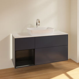 Тумба под раковину Villeroy & Boch Finion 120х50,1 см с подсветкой МДФ темно-синий матовый лак/стекло белое матовое G821PDHG