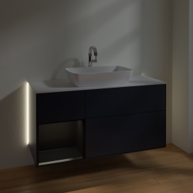 Тумба под раковину Villeroy & Boch Finion 120х50,1 см с подсветкой МДФ темно-синий матовый лак/стекло белое матовое G821PDHG