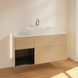 Тумба под раковину Villeroy & Boch Finion 120х50,1 см с подсветкой МДФ шпон дуба/стекло белое матовое G821PDPC