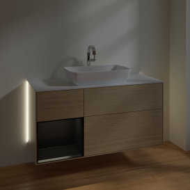 Тумба под раковину Villeroy & Boch Finion 120х50,1 см с подсветкой МДФ шпон дуба/стекло белое матовое G821PDPC