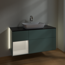 Тумба под раковину Villeroy & Boch Finion 120х50,1 см с подсветкой МДФ оливковый матовый лак/стекло черное матовое G822GFGM