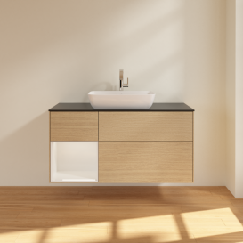 Тумба под раковину Villeroy & Boch Finion 120х50,1 см с подсветкой МДФ шпон дуба/стекло черное матовое G822GFPC