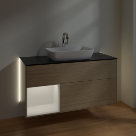 Тумба под раковину Villeroy & Boch Finion 120х50,1 см с подсветкой МДФ шпон дуба/стекло черное матовое G822GFPC