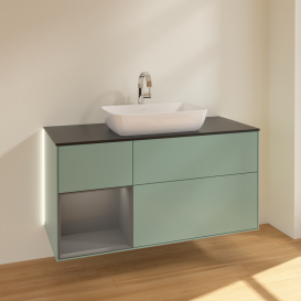 Тумба под раковину Villeroy & Boch Finion 120х50,1 см с подсветкой МДФ оливковый матовый лак/стекло черное матовое G822GKGM