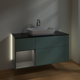 Тумба под раковину Villeroy & Boch Finion 120х50,1 см с подсветкой МДФ оливковый матовый лак/стекло черное матовое G822GKGM