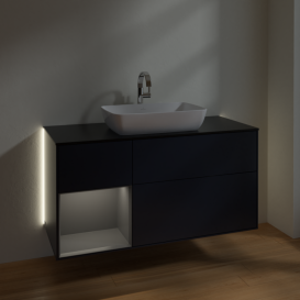 Тумба под раковину Villeroy & Boch Finion 120х50,1 см с подсветкой МДФ темно-синий матовый лак/стекло черное матовое G822GKHG