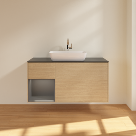 Тумба под раковину Villeroy & Boch Finion 120х50,1 см с подсветкой МДФ шпон дуба/стекло черное матовое G822GKPC