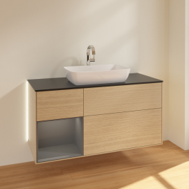 Тумба под раковину Villeroy & Boch Finion 120х50,1 см с подсветкой МДФ шпон дуба/стекло черное матовое G822GKPC