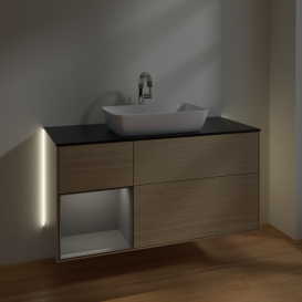 Тумба под раковину Villeroy & Boch Finion 120х50,1 см с подсветкой МДФ шпон дуба/стекло черное матовое G822GKPC