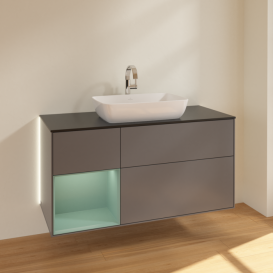 Тумба под раковину Villeroy & Boch Finion 120х50,1 см с подсветкой МДФ антрацит матовый лак/стекло черное матовое G822GMGK