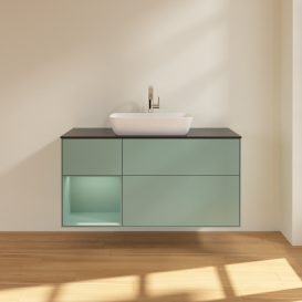 Тумба под раковину Villeroy & Boch Finion 120х50,1 см с подсветкой МДФ оливковый матовый лак/стекло черное матовое G822GMGM