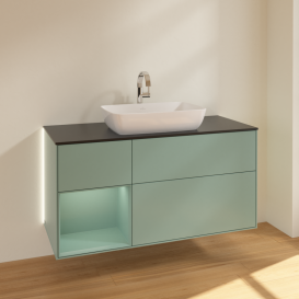 Тумба под раковину Villeroy & Boch Finion 120х50,1 см с подсветкой МДФ оливковый матовый лак/стекло черное матовое G822GMGM