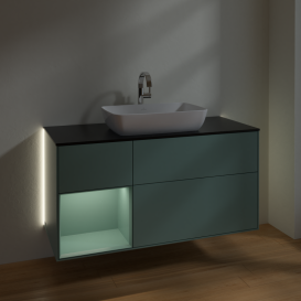 Тумба под раковину Villeroy & Boch Finion 120х50,1 см с подсветкой МДФ оливковый матовый лак/стекло черное матовое G822GMGM