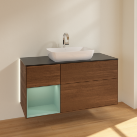 Тумба под раковину Villeroy & Boch Finion 120х50,1 см с подсветкой МДФ шпон грецкого ореха/стекло черное матовое G822GMGN