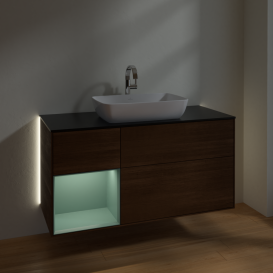 Тумба под раковину Villeroy & Boch Finion 120х50,1 см с подсветкой МДФ шпон грецкого ореха/стекло черное матовое G822GMGN
