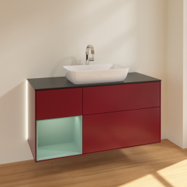 Тумба под раковину Villeroy & Boch Finion 120х50,1 см с подсветкой МДФ пион матовый лак/стекло черное матовое G822GMHB