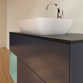 Тумба под раковину Villeroy & Boch Finion 120х50,1 см с подсветкой МДФ темно-синий матовый лак/стекло черное матовое G822GMHG