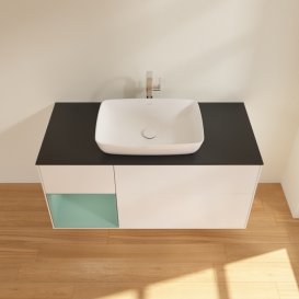 Тумба під раковину Villeroy & Boch Finion 120х50,1 см із підсвічуванням МДФ білий матовий лак/скло чорне матове G822GMMT