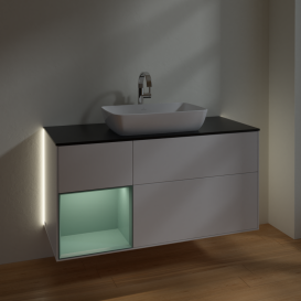 Тумба під раковину Villeroy & Boch Finion 120х50,1 см із підсвічуванням МДФ білий матовий лак/скло чорне матове G822GMMT