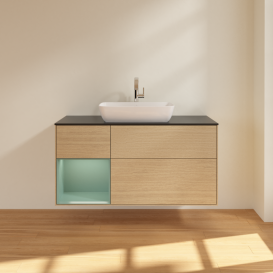 Тумба под раковину Villeroy & Boch Finion 120х50,1 см с подсветкой МДФ шпон дуба/стекло черное матовое G822GMPC