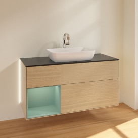 Тумба под раковину Villeroy & Boch Finion 120х50,1 см с подсветкой МДФ шпон дуба/стекло черное матовое G822GMPC