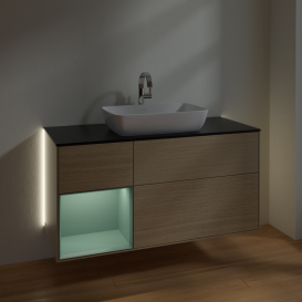 Тумба под раковину Villeroy & Boch Finion 120х50,1 см с подсветкой МДФ шпон дуба/стекло черное матовое G822GMPC