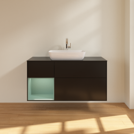 Тумба под раковину Villeroy & Boch Finion 120х50,1 см с подсветкой МДФ черный матовый лак/стекло черное матовое G822GMPD