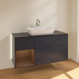 Тумба под раковину Villeroy & Boch Finion 120х50,1 см с подсветкой МДФ темно-синий матовый лак/стекло черное матовое G822GNHG