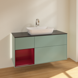 Тумба под раковину Villeroy & Boch Finion 120х50,1 см с подсветкой МДФ оливковый матовый лак/стекло черное матовое G822HBGM