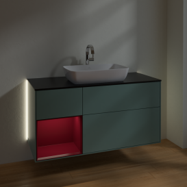 Тумба под раковину Villeroy & Boch Finion 120х50,1 см с подсветкой МДФ оливковый матовый лак/стекло черное матовое G822HBGM