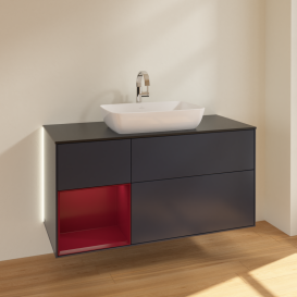 Тумба под раковину Villeroy & Boch Finion 120х50,1 см с подсветкой МДФ темно-синий матовый лак/стекло черное матовое G822HBHG