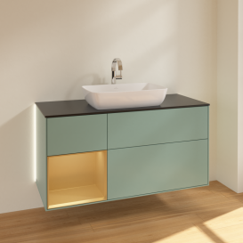 Тумба под раковину Villeroy & Boch Finion 120х50,1 см с подсветкой МДФ оливковый матовый лак/стекло черное матовое G822HFGM