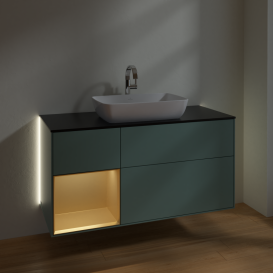 Тумба под раковину Villeroy & Boch Finion 120х50,1 см с подсветкой МДФ оливковый матовый лак/стекло черное матовое G822HFGM