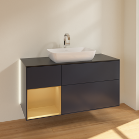 Тумба под раковину Villeroy & Boch Finion 120х50,1 см с подсветкой МДФ темно-синий матовый лак/стекло черное матовое G822HFHG