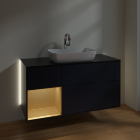 Тумба под раковину Villeroy & Boch Finion 120х50,1 см с подсветкой МДФ темно-синий матовый лак/стекло черное матовое G822HFHG