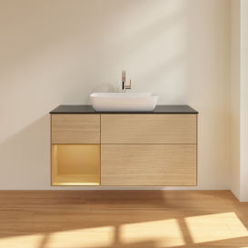 Тумба под раковину Villeroy & Boch Finion 120х50,1 см с подсветкой МДФ шпон дуба/стекло черное матовое G822HFPC